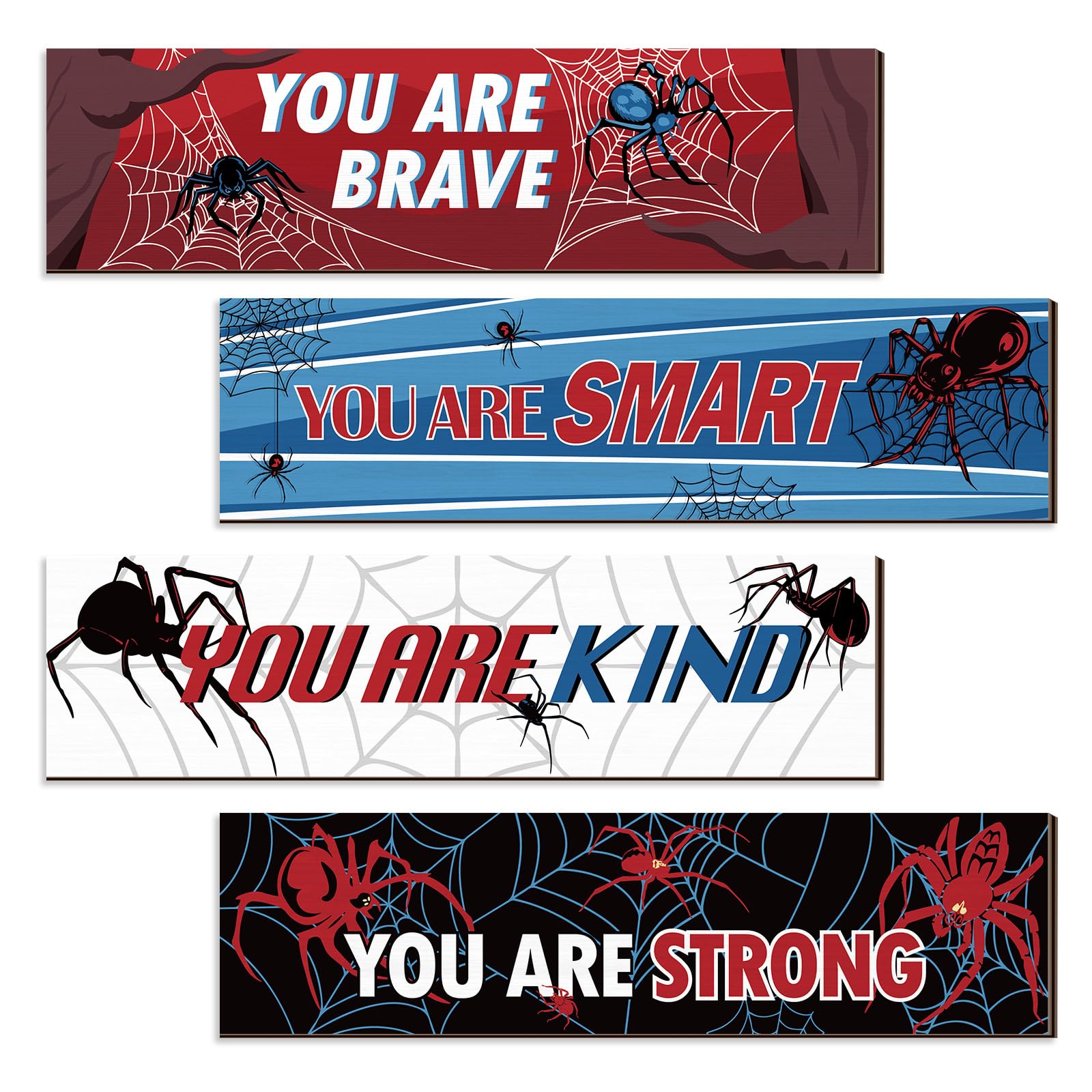 4 Pcs Spider Room Decor for Boys Inspirational Wooden Hanging Wall Sign for Kids Men Home Bedroom Wall Decor  
4 Pcs Spi